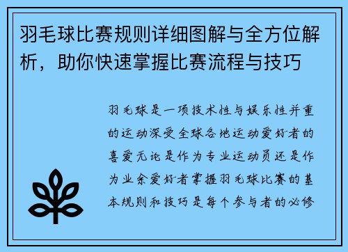 羽毛球比赛规则详细图解与全方位解析，助你快速掌握比赛流程与技巧